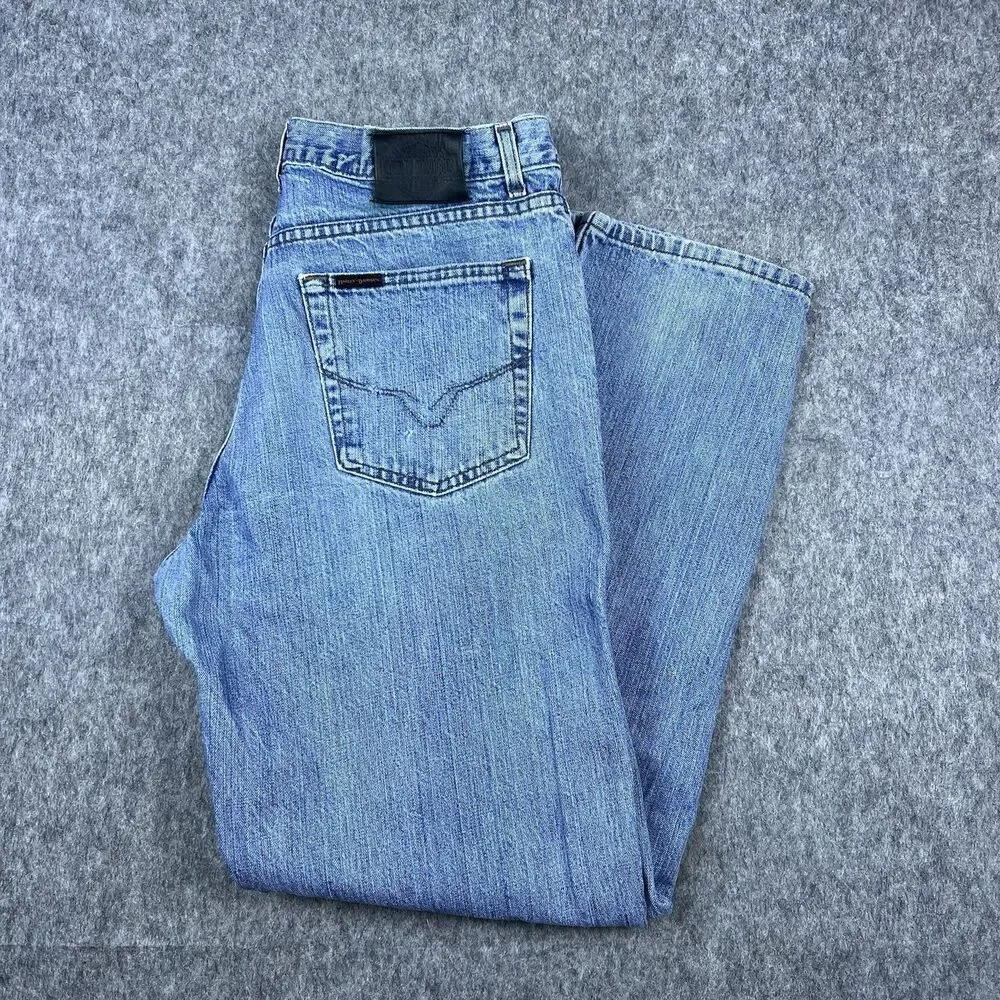 Vtg Harley Davidson Men's Jeans Light Wash Blue Denim Biker Cotton Y2K Sz 36x34